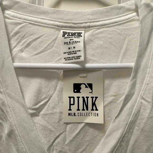 NWT PINK Victoria's Secret White and Navy Tee - Picture 2 of 4